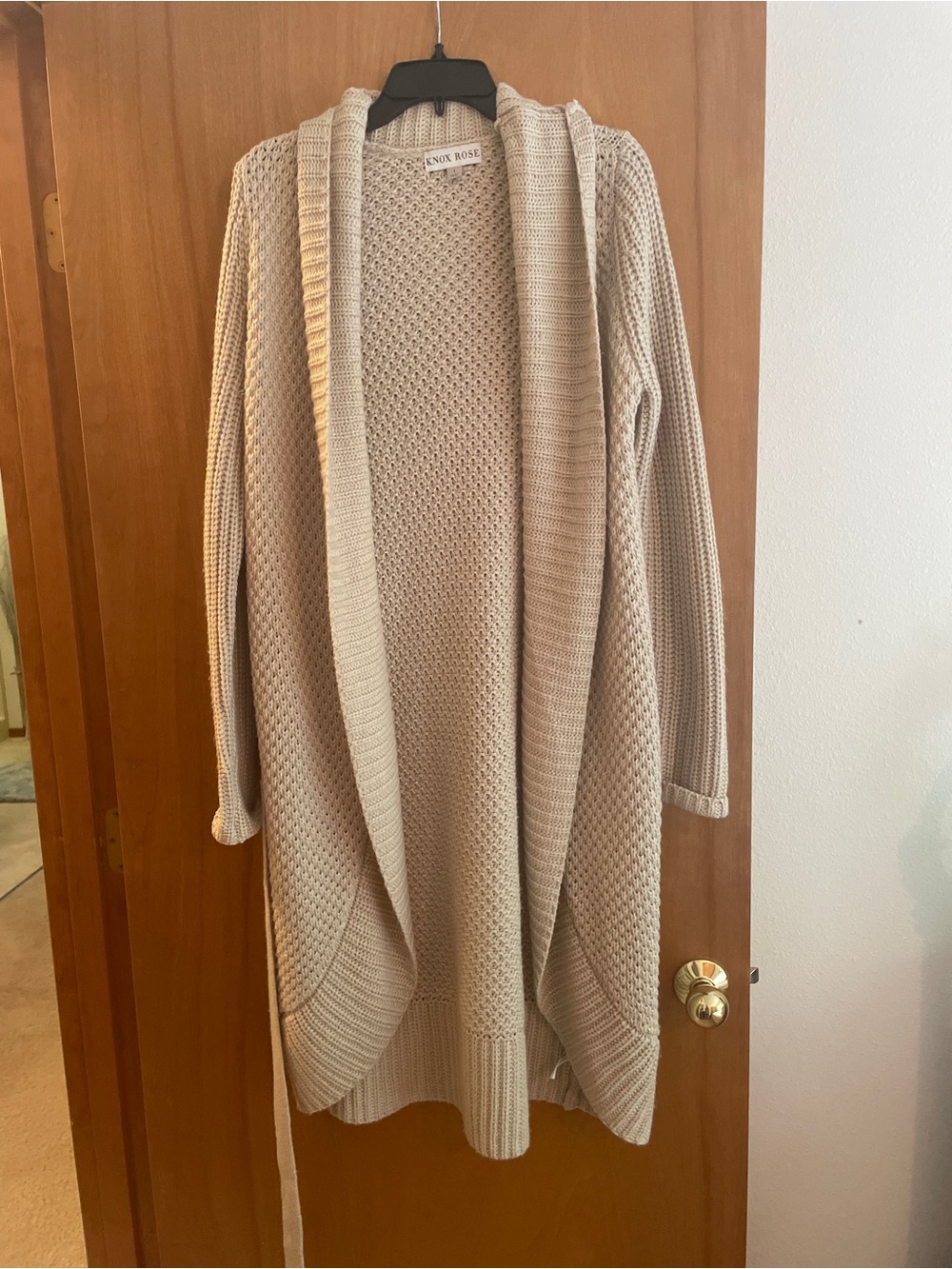 Knox Rose Neutral Beige Open-Front Long Cardigan